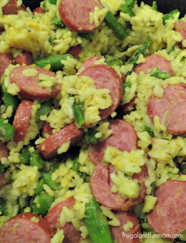 Sausage, Asparagus, and Yellow Rice Recipe Upclose