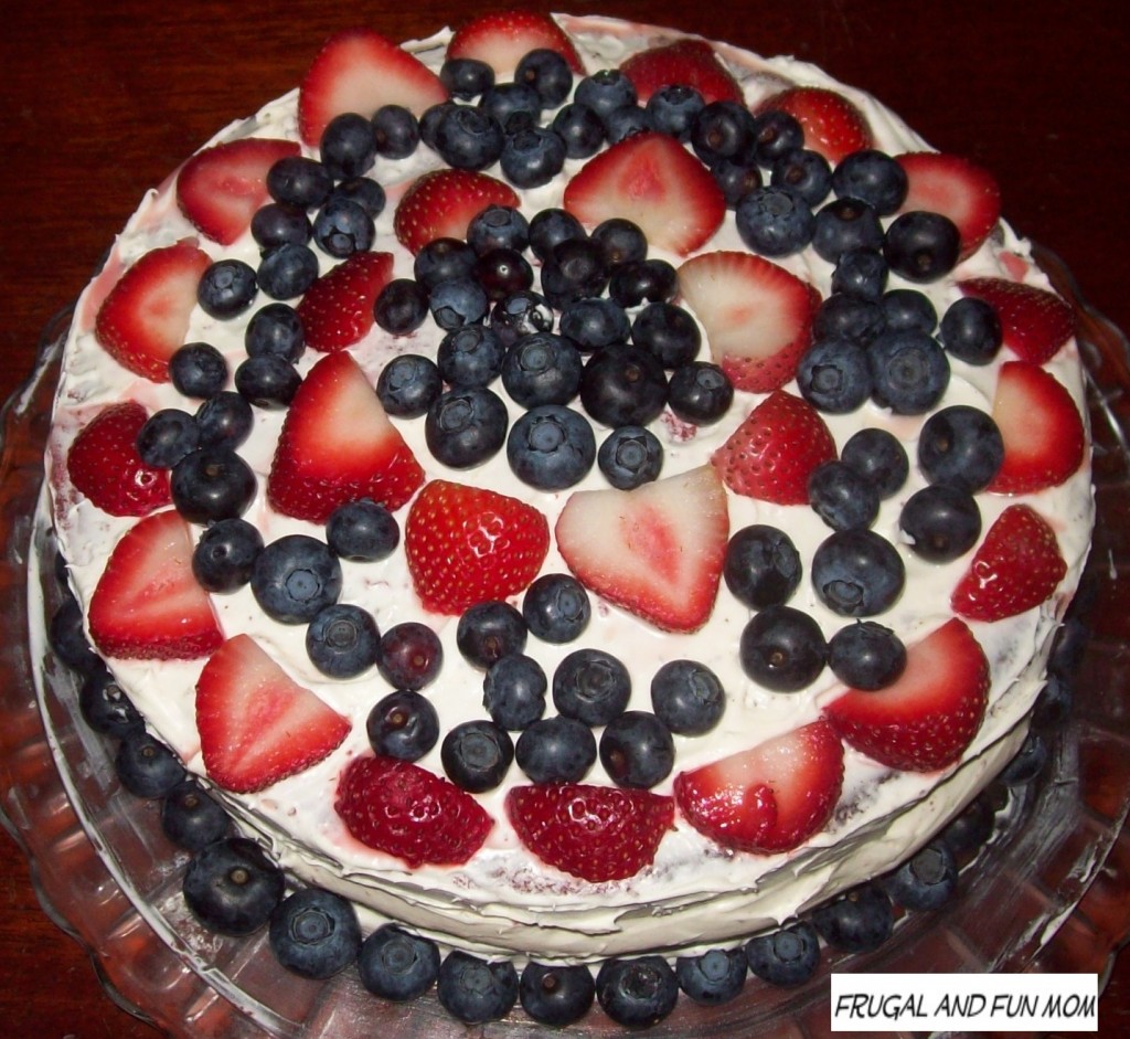 July 4th Cake with Fruit, Red White and Blue
