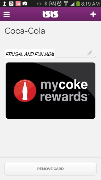 Screenshot Reward Card ISIS My Coke Rewards