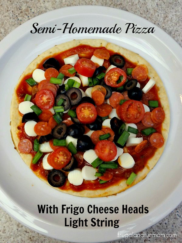 Semihomemade Pizza made with Frigo Cheese Heads Light String