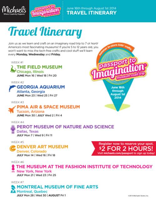 Michaels #PassportToImagination Classes! 2 Hour Summer Activities For Only $2.00!