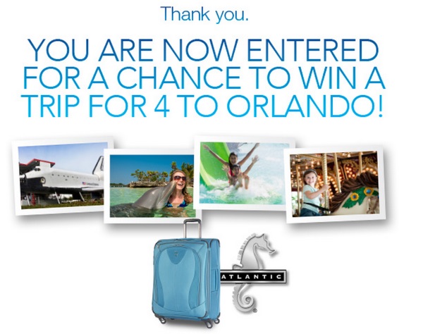 Entered to win a trip to Orlando from Atlantic Luggage