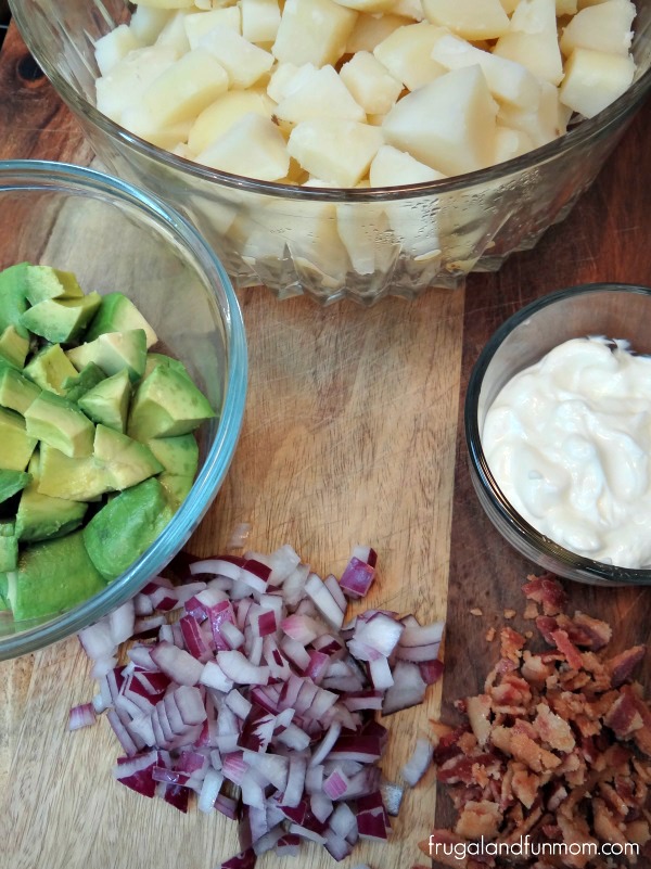 Ingredients for Avocado and Bacon Potato Salad