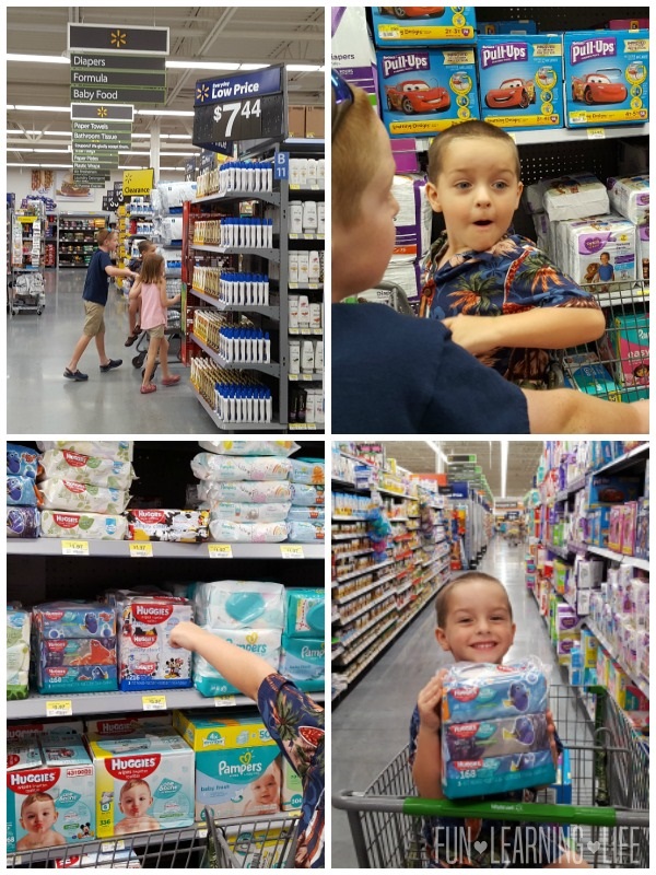 Shopping for Pull-Ups and Huggies Wipes at Walmart Neighborhood Market