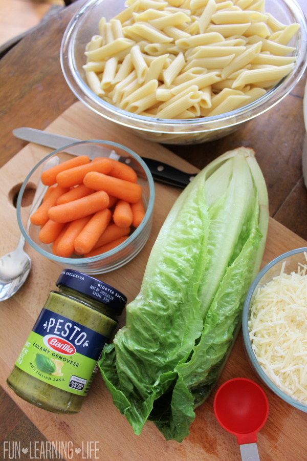Pesto Pasta Salad With Carrots, Romaine, and Parmesan