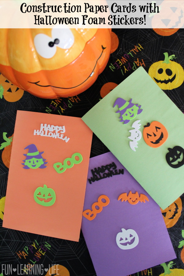 Construction Paper Cards With Halloween Foam Stickers